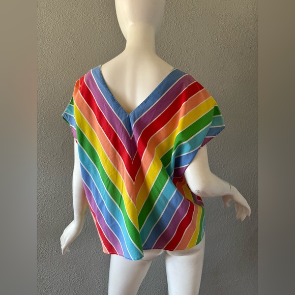 Vintage 70s 80s Rainbow Chevron Striped Top Blouse - Picture 7 of 13